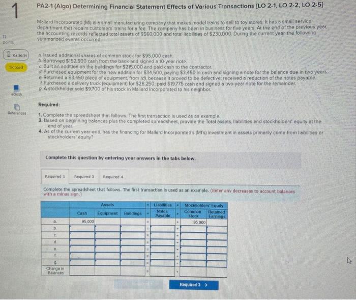 Solved PA2-1 (Algo) Determining Financial Statement Effects | Chegg.com
