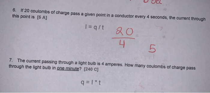 Solved 6. If 20 coulombs of charge pass a given point in a | Chegg.com