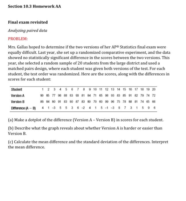 Solved Section 10.3 Homework AA Final exam revisited | Chegg.com