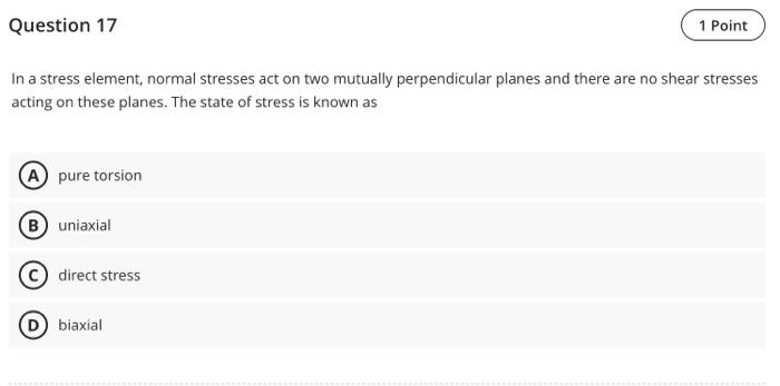 Solved In a stress element, normal stresses act on two | Chegg.com