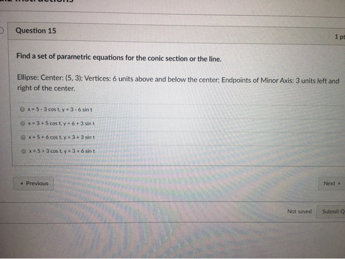 Solved Question 15 1 pt Find a set of parametric equations | Chegg.com