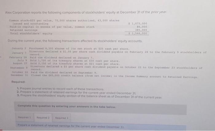 Solved Alex Corporation reports the following components of | Chegg.com
