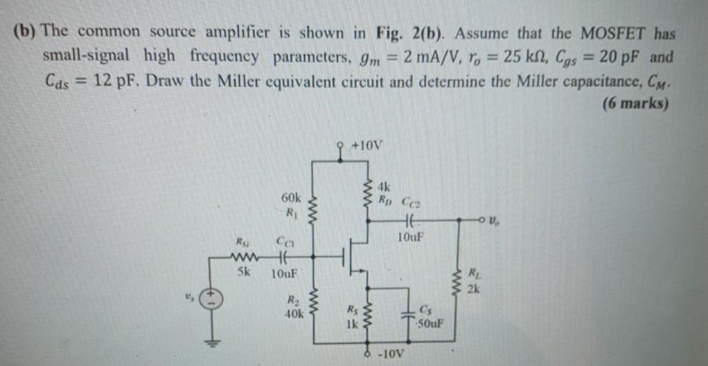 (b) The Common Source Amplifier Is Shown In Fig. | Chegg.com