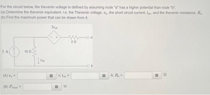 Solved For The Circuit Below, The Thevenin Voltage Is | Chegg.com