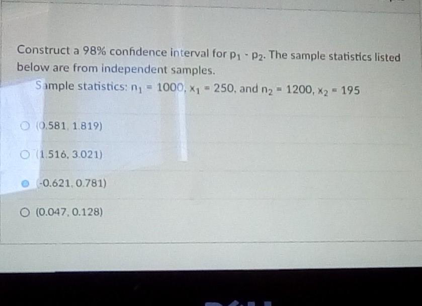 Solved Construct a 98% confidence interval for P₁ P2. The | Chegg.com