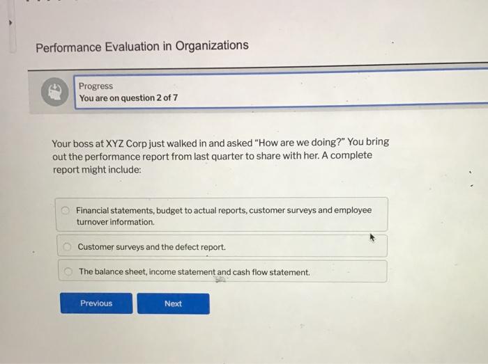 Solved Performance Evaluation In Organizations Progress You | Chegg.com