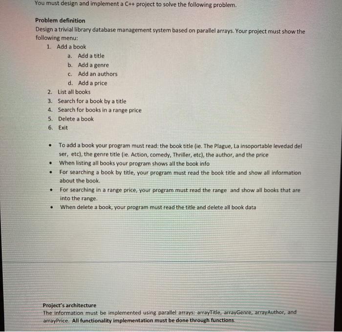 Solved You Must Design And Implement A C++ Project To Solve | Chegg.com
