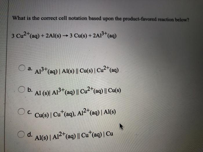 Solved What is the correct cell notation based upon the | Chegg.com