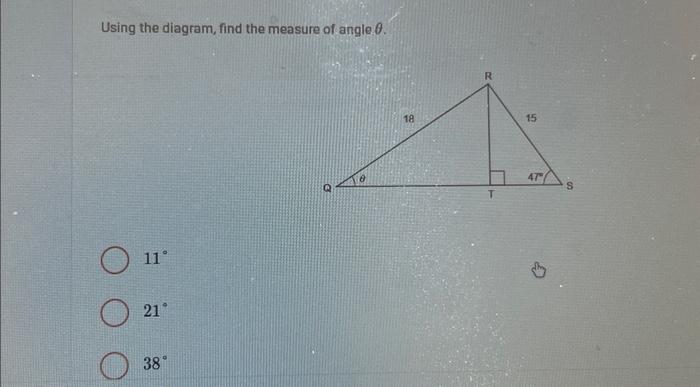 Solved Using the diagram, find the measure of angle θ. 11∘ | Chegg.com