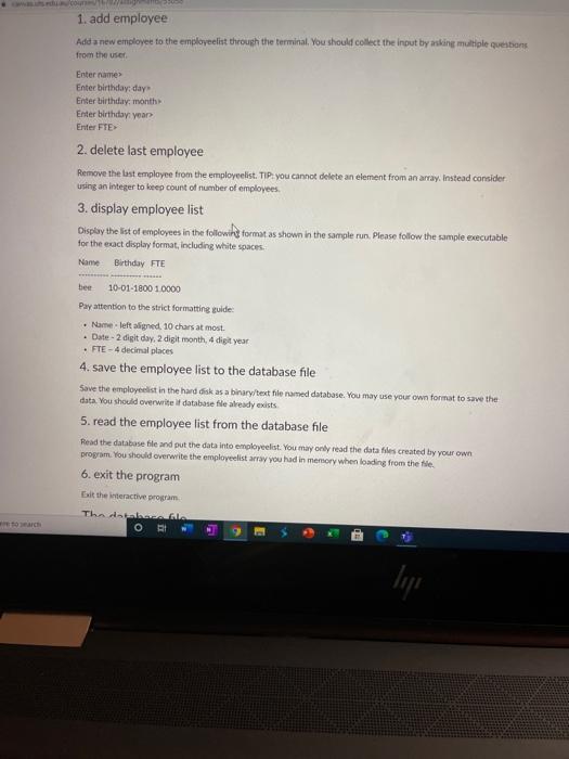 Solved 1. add employee Add a new employee to the | Chegg.com