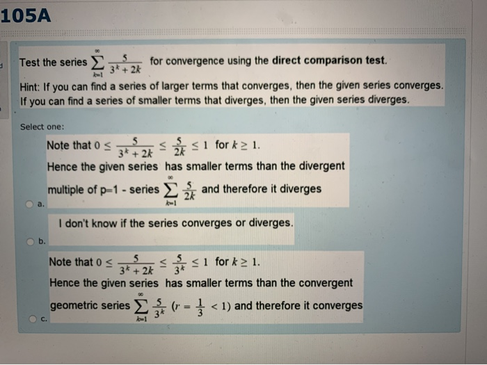 Solved 105A Test the series for convergence using the direct | Chegg.com
