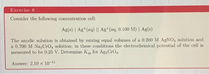 Solved Consider the following concentration cell: | Chegg.com
