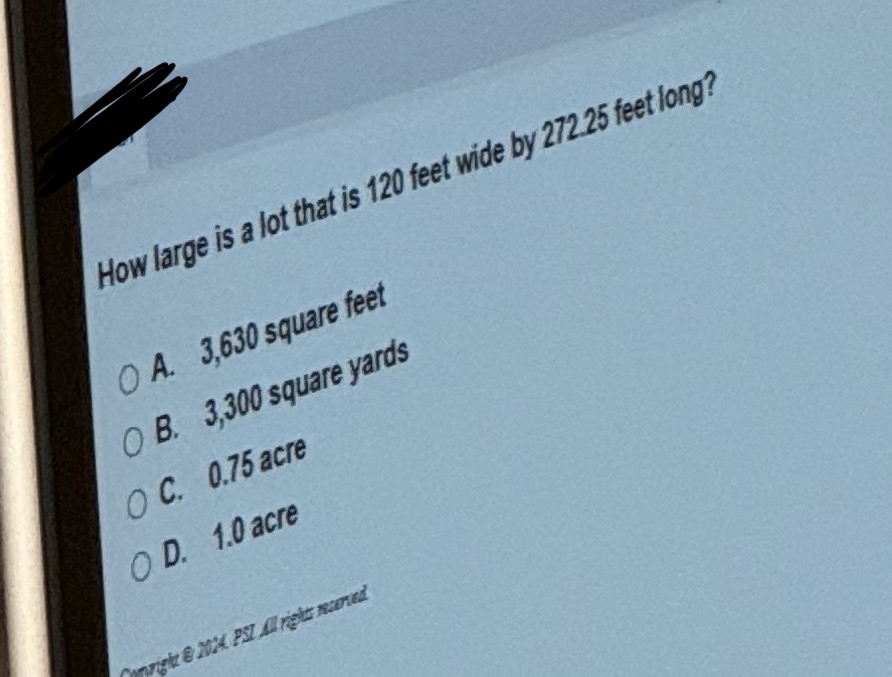 Solved How large is a lot that is 120 ﻿feet wide by 27225 | Chegg.com