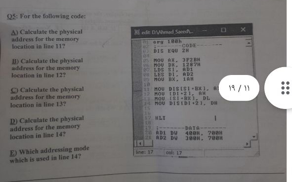 Solved Q5: For the following code:A) ﻿Calculate the physical | Chegg.com