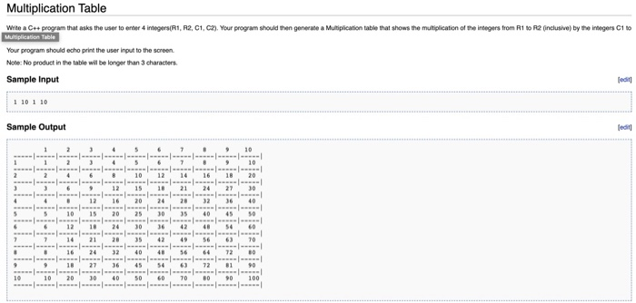 Solved Multiplication Table Write a C++ program that asks | Chegg.com