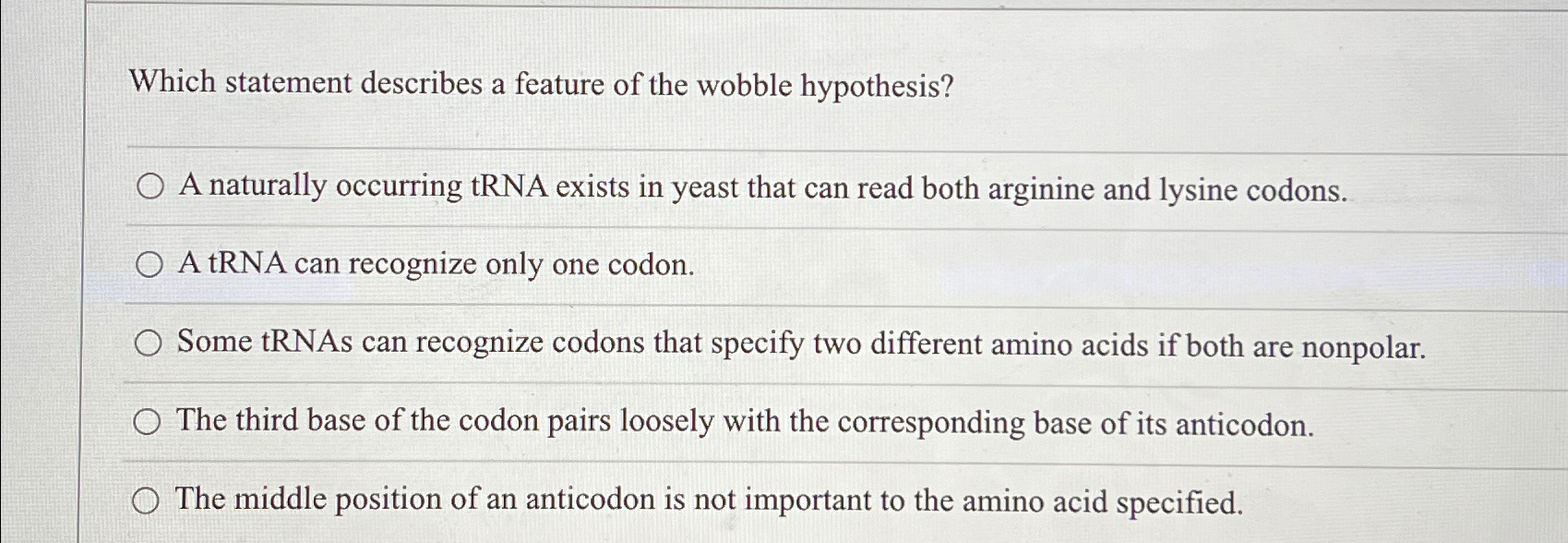 which statement describes a feature of the wobble hypothesis