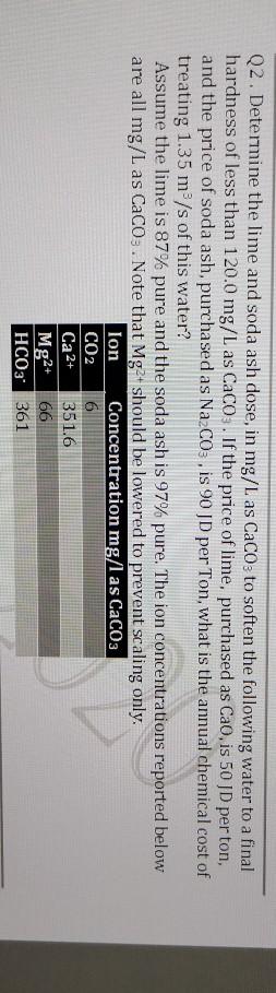 Solved Q Determine The Lime And Soda Ash Dose In Mg L As Chegg Com