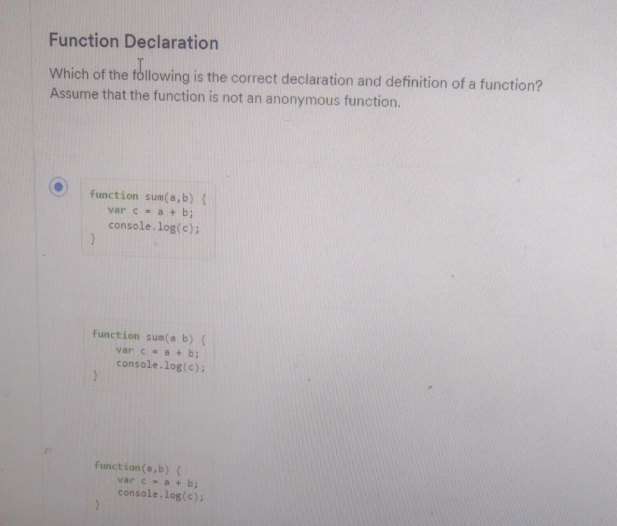 Solved Function Declaration Which Of The Following Is The | Chegg.com