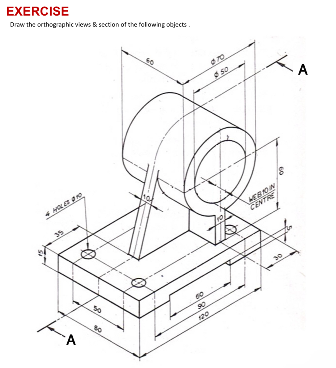 Solved Draw this by hand from the top, front and right side. | Chegg.com