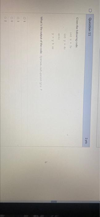 Solved Question 11 2 pts Given the following code: int- inty | Chegg.com