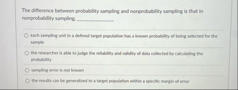 Solved The difference between probability sampling and | Chegg.com