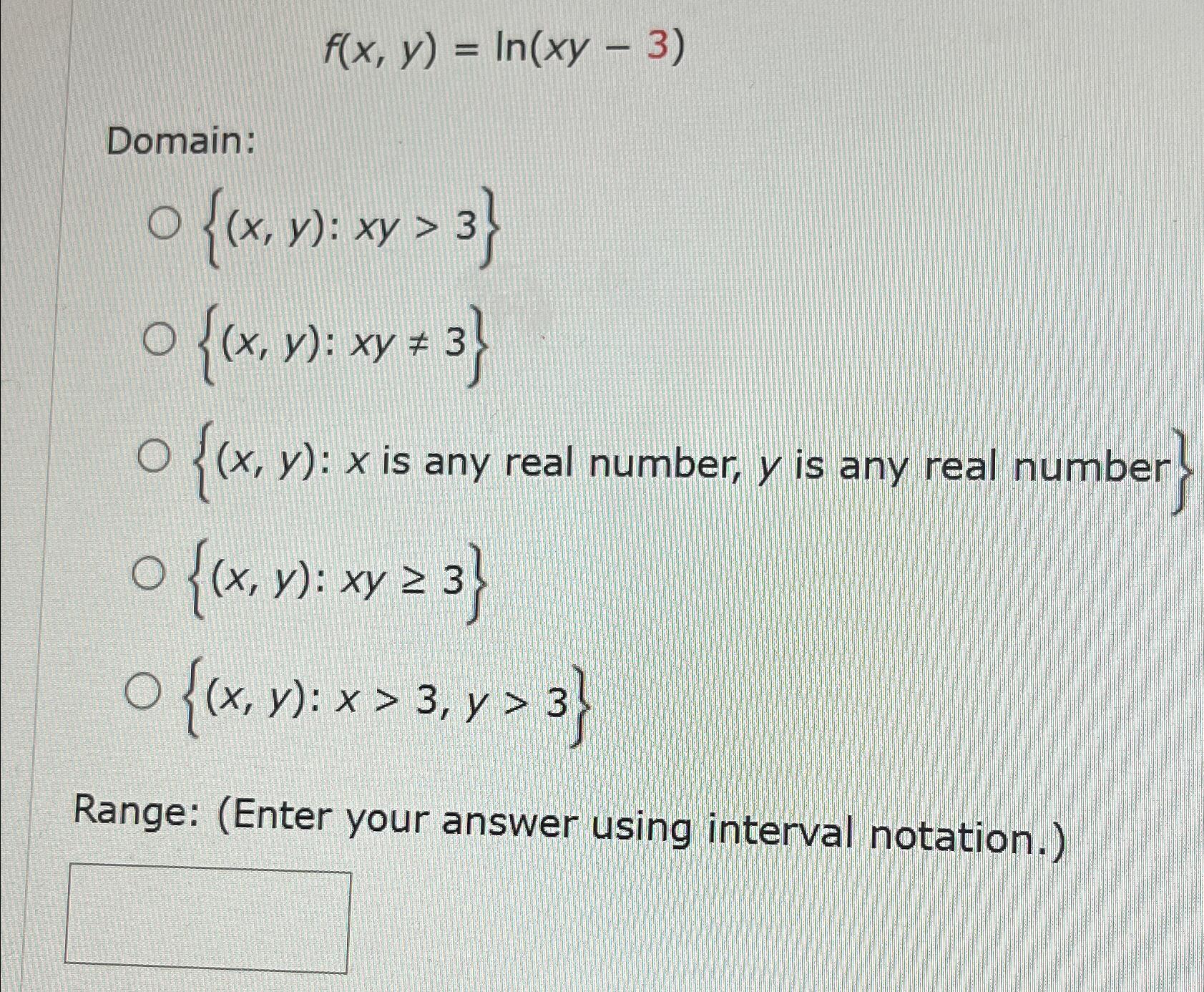 domain of ln xy