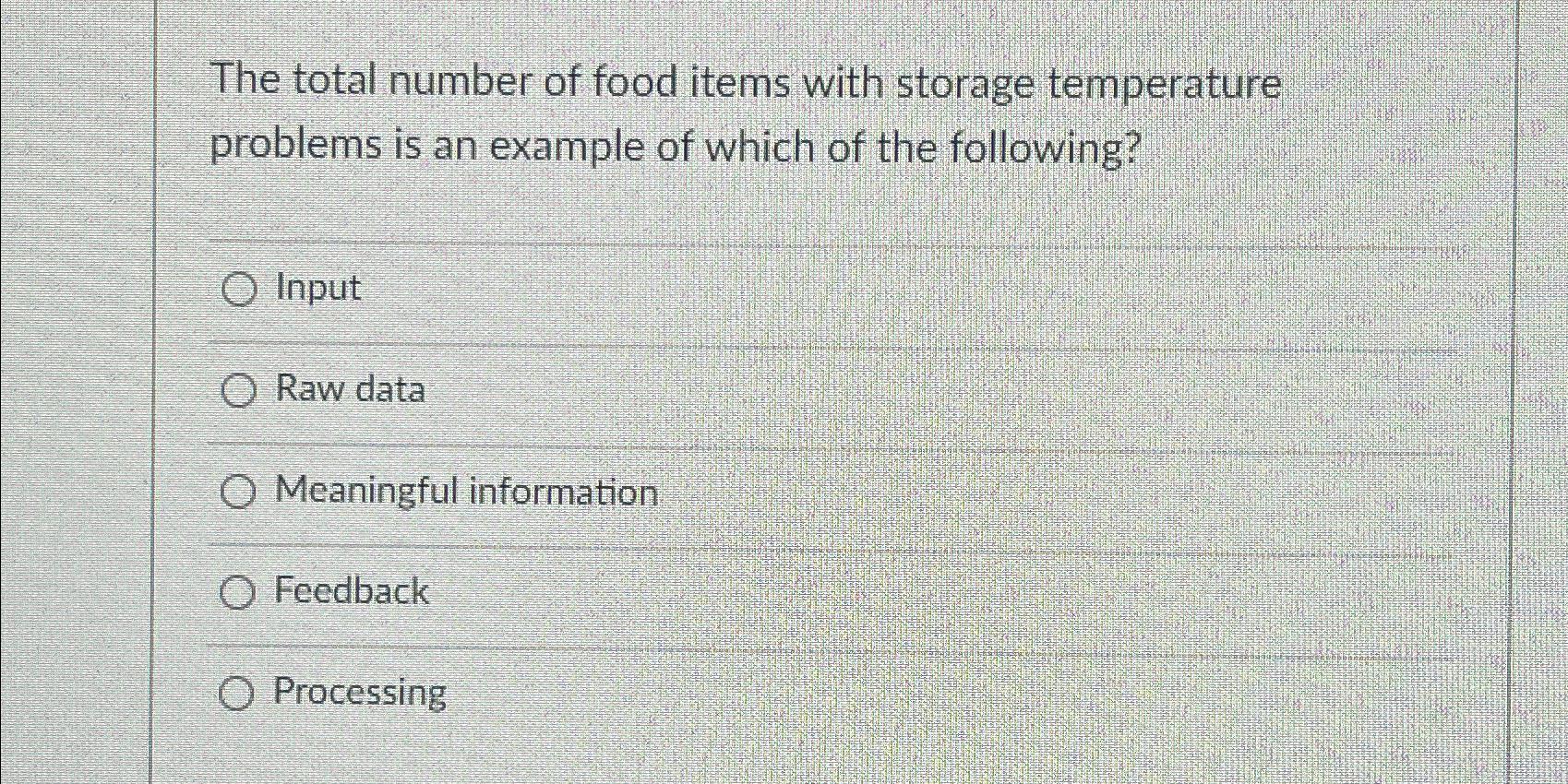 Solved The total number of food items with storage
