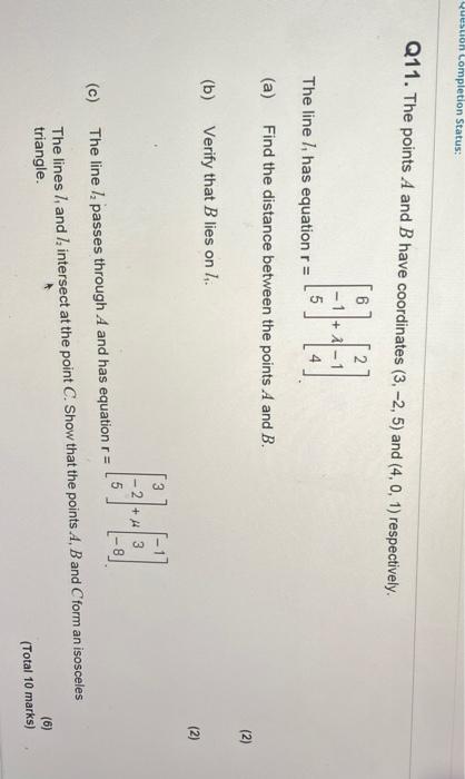 Solved Quesuon Completion Status: Q11. The points A and B | Chegg.com