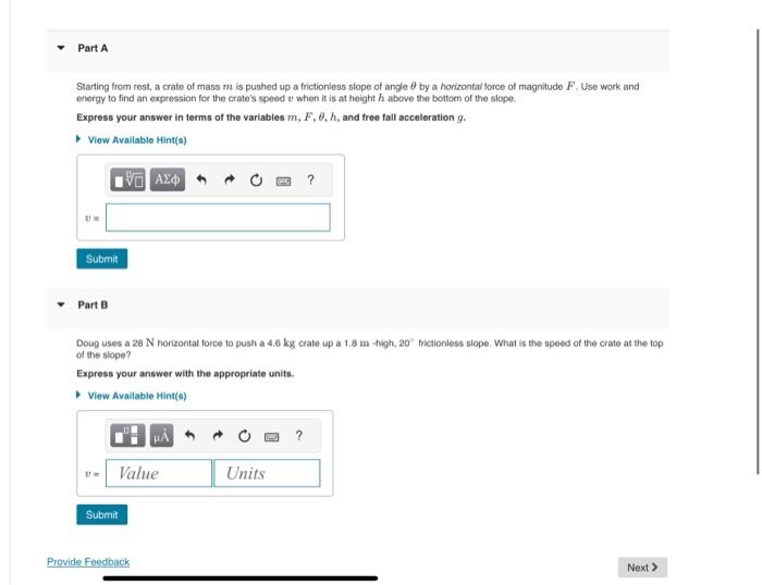 Solved Starting from rest, a crate of mass m is pushed up a | Chegg.com