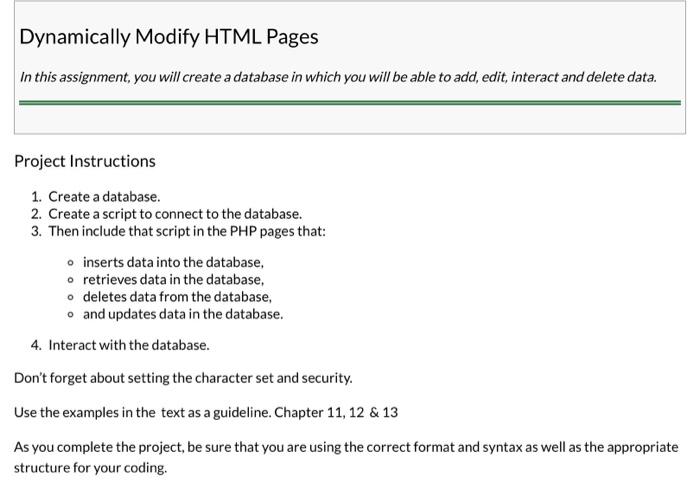 Solved Build a database that a user can add, edit, delete | Chegg.com