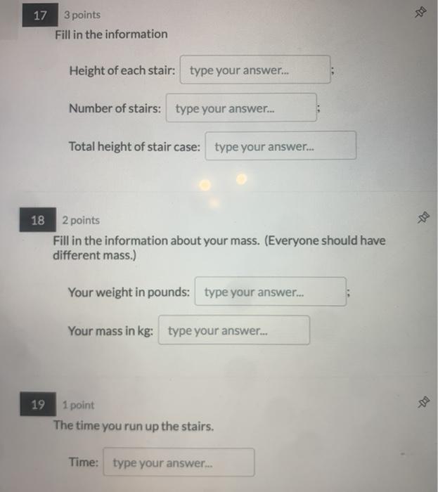 Solved 17 3 points Fill in the information Height of each | Chegg.com