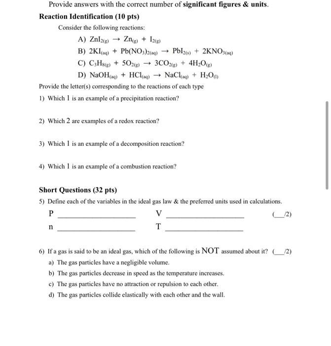 Solved Provide answers with the correct number of | Chegg.com