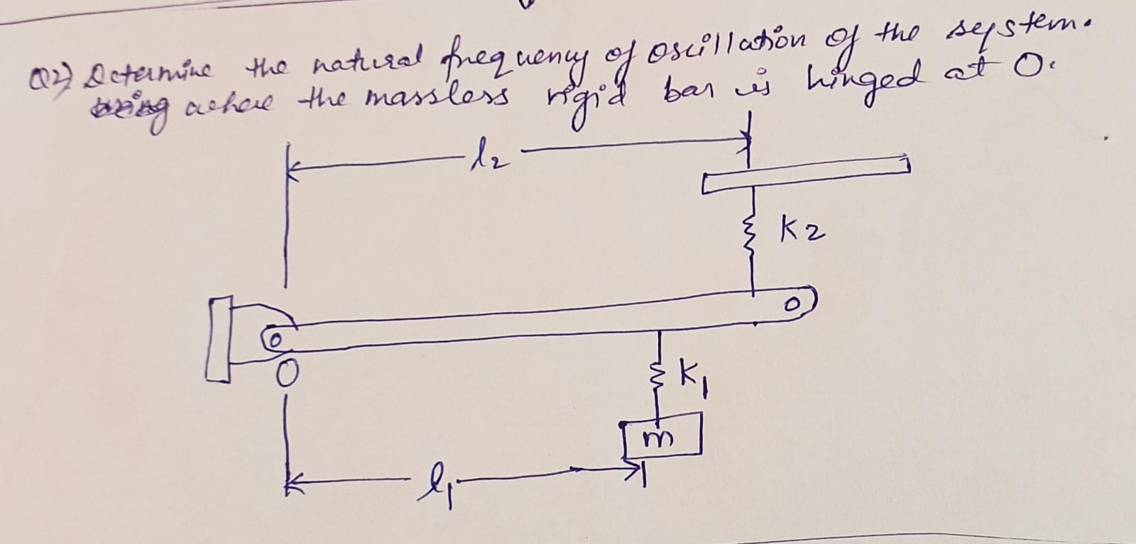 Solved Q2) ﻿Determine the natural frequency of oscillation | Chegg.com