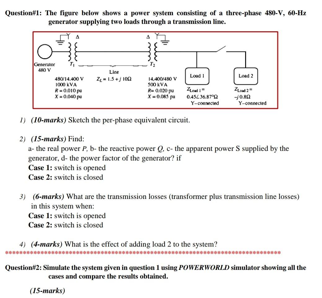 Solved Question#1: The figure below shows a power system | Chegg.com