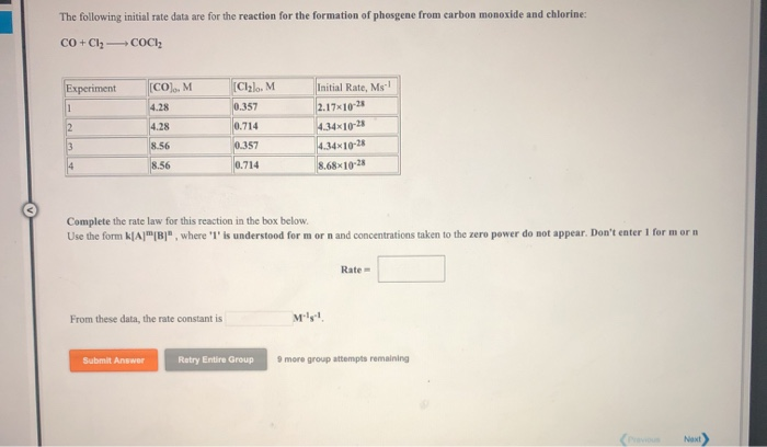 Solved The following initial rate data are for the reaction | Chegg.com