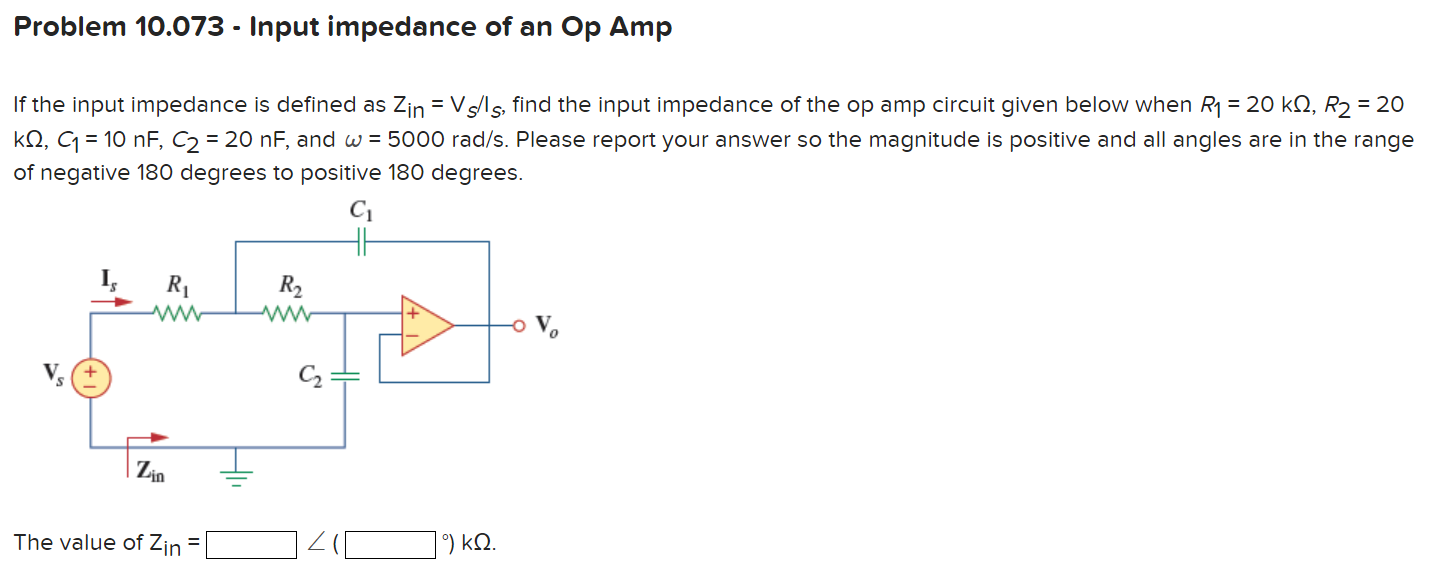 Solved Problem 10.073 - ﻿Input impedance of an Op AmpIf the | Chegg.com