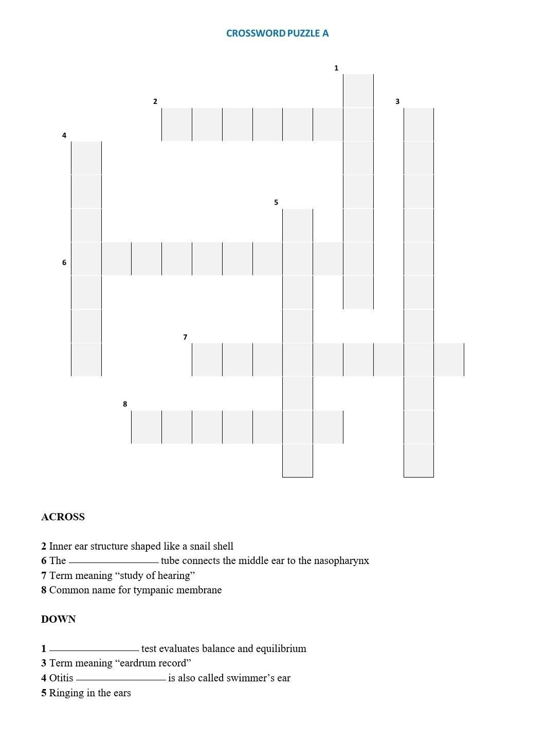 Solved CROSSWORD PUZZLE A 1 2 3 4 5 6 7 8 ACROSS 2 Inner ear Chegg com