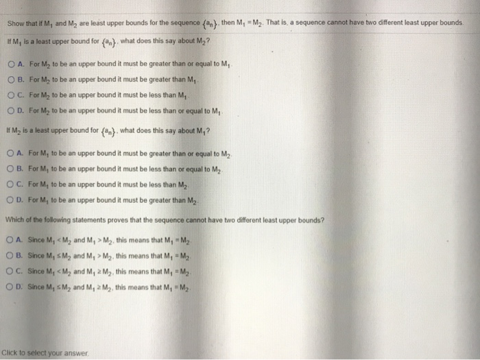 Solved Show that if M, and M2 are least upper bounds for the | Chegg.com