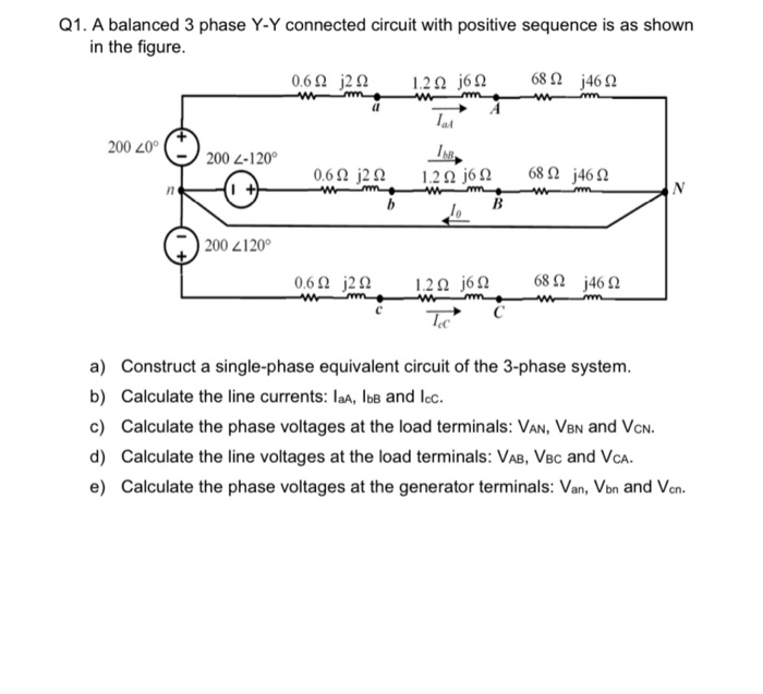 Solved Q1. A balanced 3 phase Y-Y connected circuit with | Chegg.com