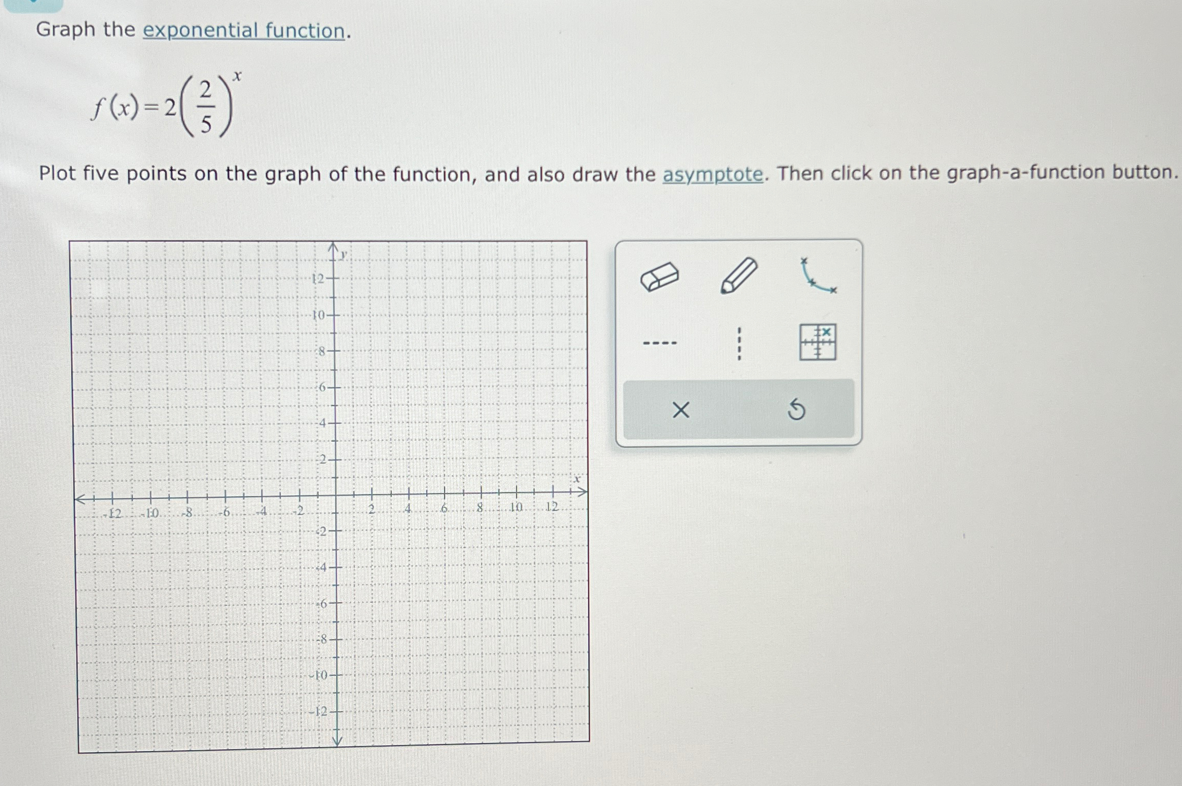 Solved Graph the exponential function.f(x)=2(25)xPlot five | Chegg.com
