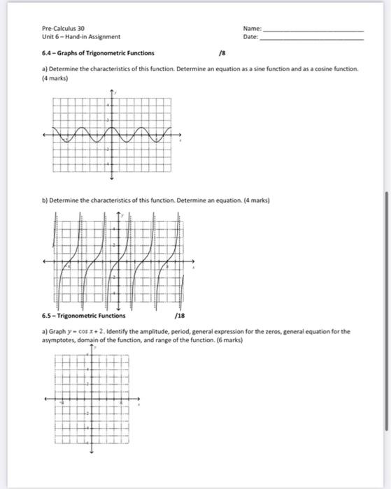 Solved Pre-Calculus 30 Name: Date: Unit 6-Hand-in Assignment | Chegg.com