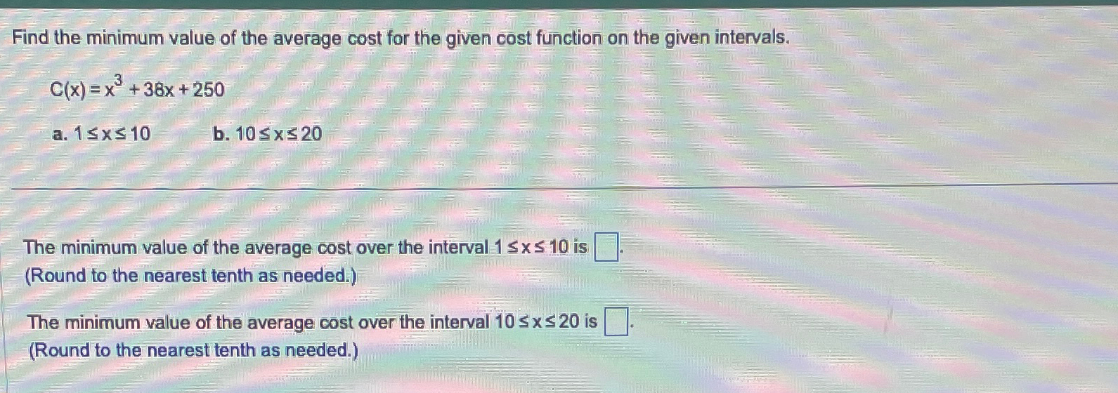 Solved find the minimum value of the average cost for the chegg