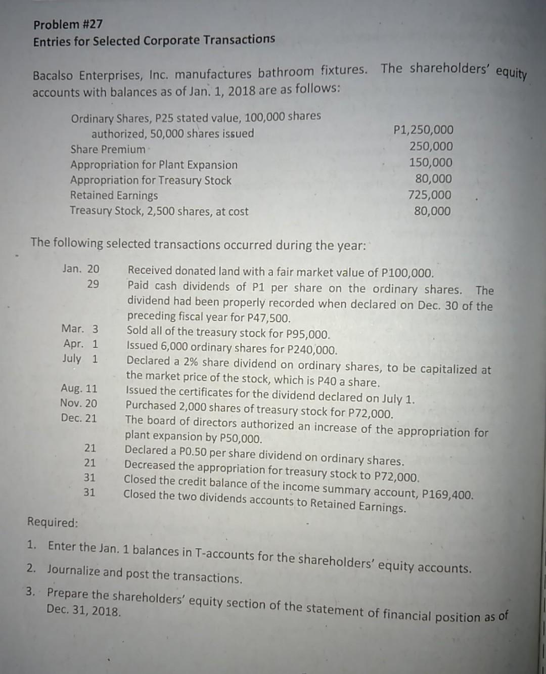 Solved SCORE: PROFESSOR: Problem #24 Shareholders' Equity: | Chegg.com