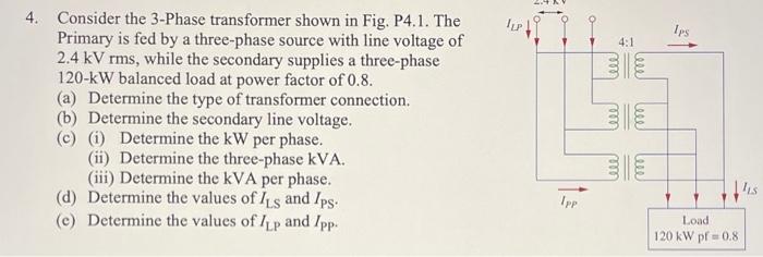 Solved Top Ips 4:1 20 4. Consider the 3-Phase transformer | Chegg.com