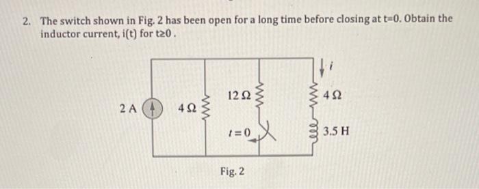 Solved 2. The switch shown in Fig. 2 has been open for a | Chegg.com
