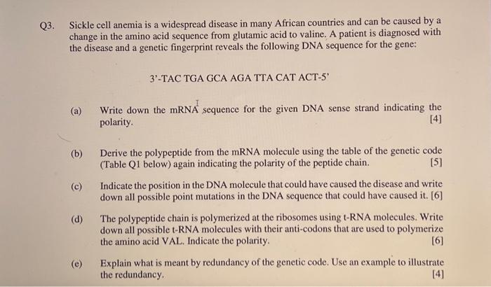 Solved 3. Sickle cell anemia is a widespread disease in many | Chegg.com