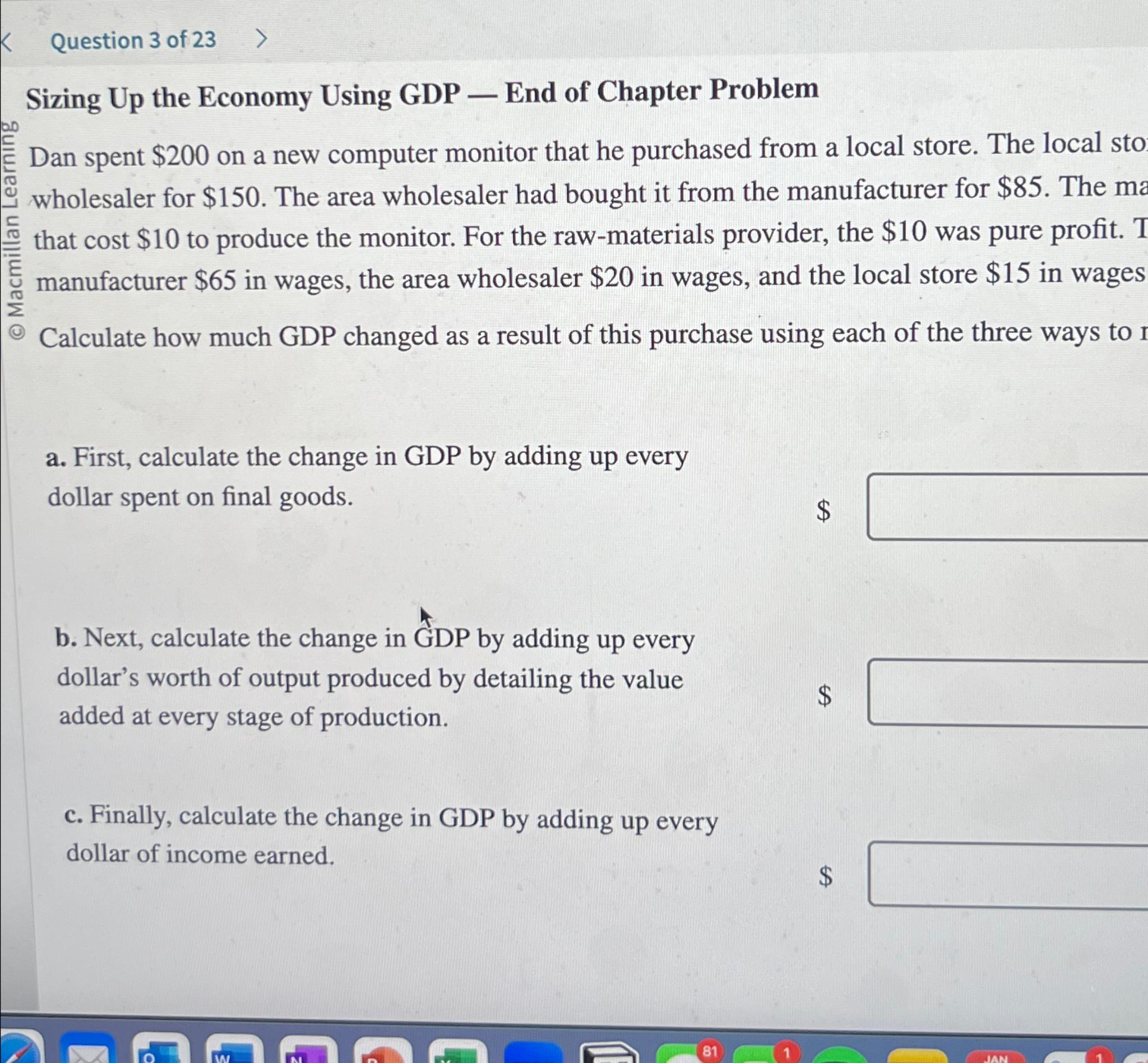 Solved Question 3 ﻿of 23Sizing Up the Economy Using GDP — | Chegg.com