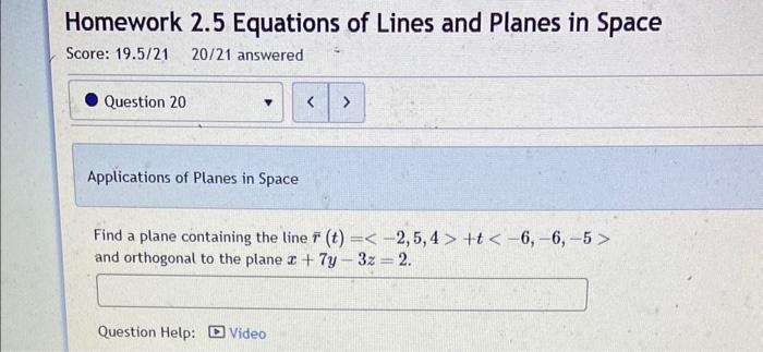 Solved Homework 2.5 Equations Of Lines And Planes In Space | Chegg.com