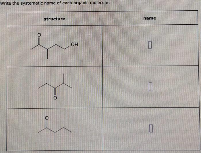 Solved Write the systematic name of each organic molecule: | Chegg.com