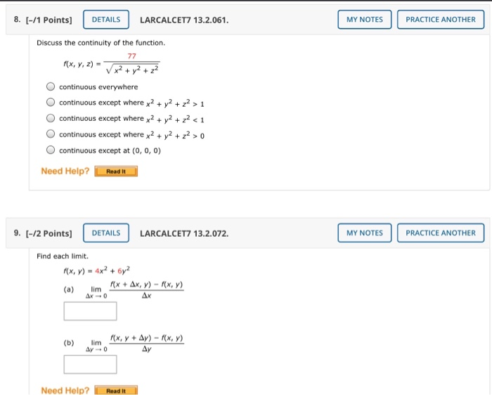 Solved 8. (-/1 Points) DETAILS LARCALCET7 13.2.061. MY NOTES | Chegg.com